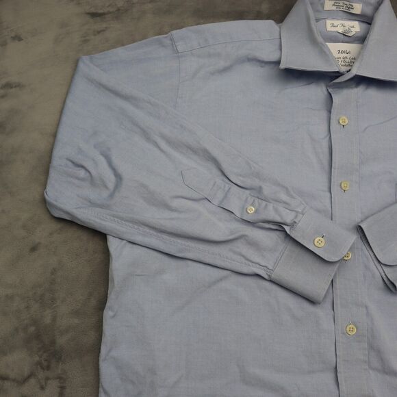 Paul Fredrick Shirt Mens 15.5 32 Blue Oxford Non Iron Two Ply Pinpoint Long Slv - Picture 11 of 16